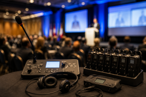 Equipamentos para tradução simultânea em congresso